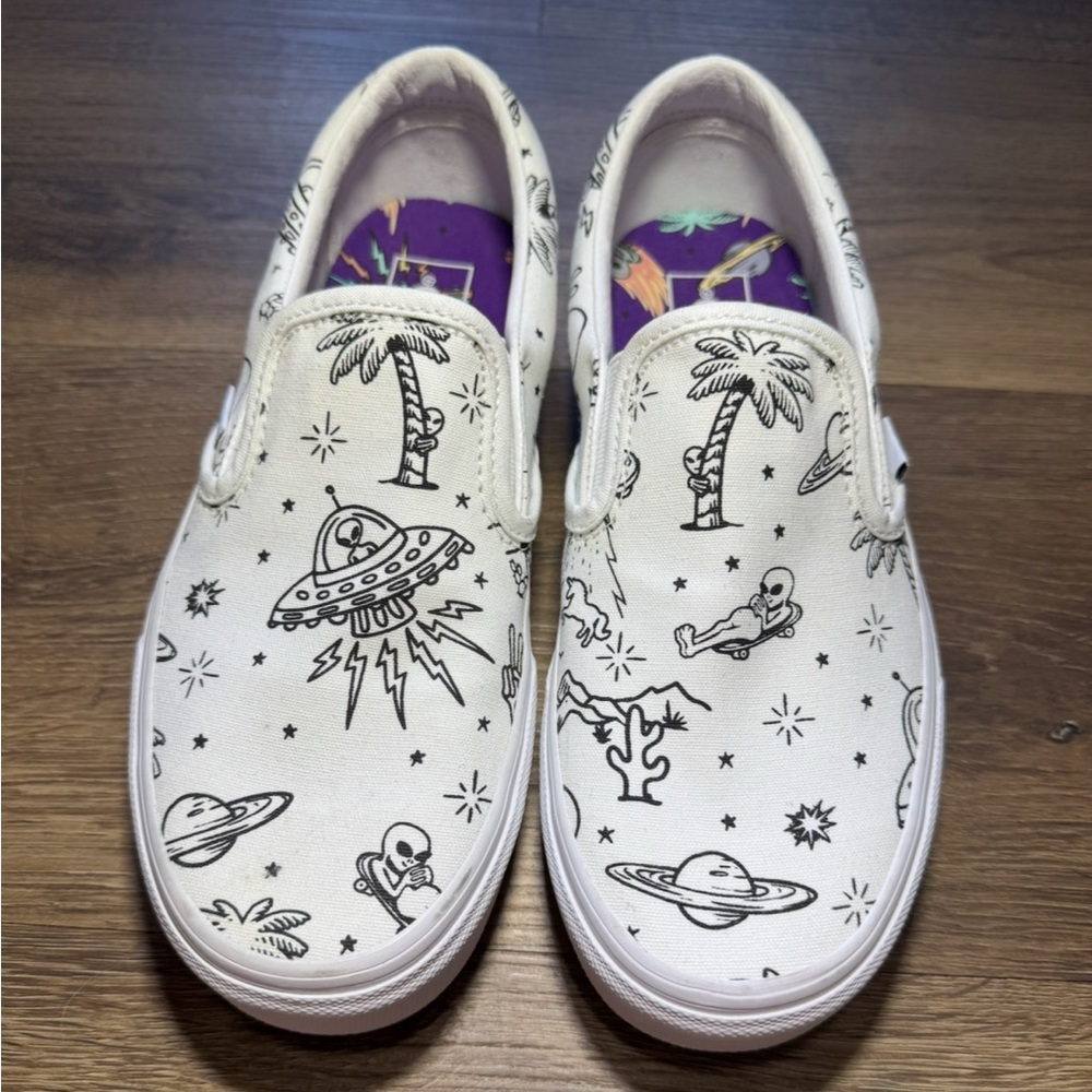 VANS White Slip-On Sneakers with Space Print